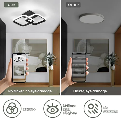 Vista 3 de CANEOE Lámpara LED de techo de pasillo de 15.75 pulgadas, lámpara de techo LED moderna cuadrada de 6000 K, lámpara de techo negra de 25 W para Negro