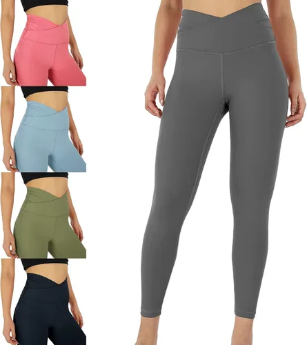 Vista 7 de ZJRXM Leggings de cintura cruzada en V para mujer control de abdomen suave para correr cintura alta no se transparentan atléticos pantalones de yoga