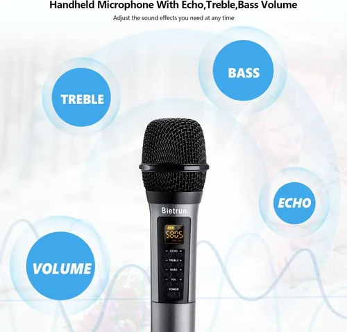 Vista 3 de Micrófono inalámbrico, micrófono de karaoke de mano dinámico de metal UHF, receptor recargable (funciona 6 horas), rango de 160 pies, para karaoke