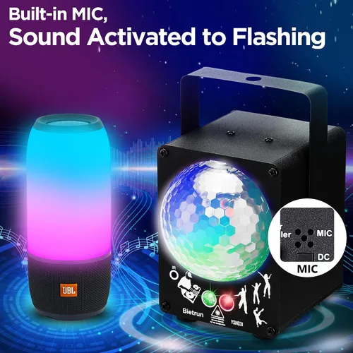 Vista 6 de Luz de escenario de discoteca para fiesta, luces estroboscópicas activadas por sonido, luces LED RGB intermitentes con control remoto para fiestas