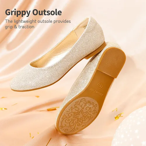 Vista 3 de DREAM PAIRS Zapatos de vestir para niñas, zapatos planos de bailarina para bodafiesta