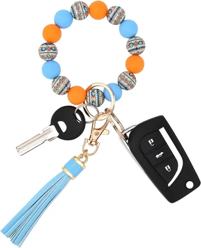 Vista 36 de BAOSIWA Pulsera de cuentas de silicona, llavero de pulsera, cadena para mujer, con borla de cuero Negro