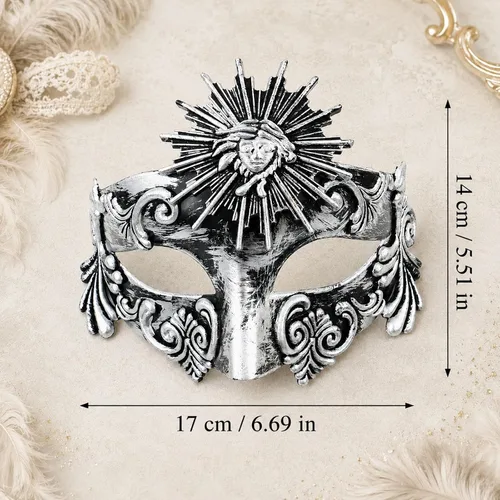 Vista 2 de LOGOFUN Retro Roman Sun God Mask Venetian Masquerade Face Prop - Silver