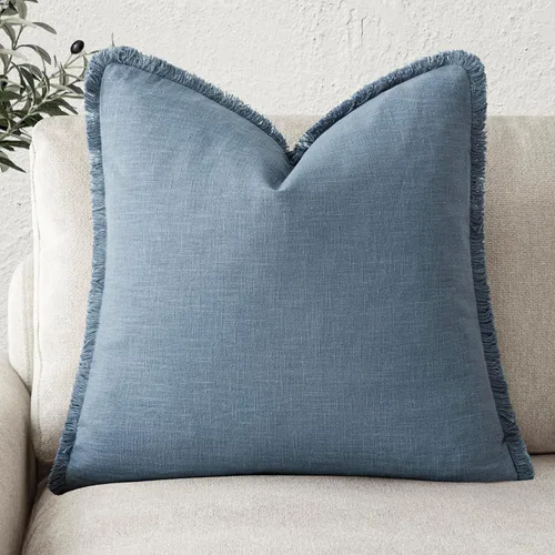 Vista 18 de Foindtower Fundas de almohada decorativas de lino con flecos, acogedora funda de cojín bohemia estilo farmhouse con borlas, funda de almohada