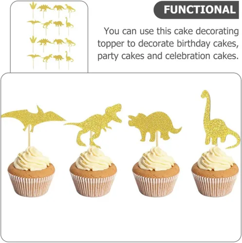 Vista 7 de Wooden Paper Dinosaur Cake Picks 16pcs Birthday Party Decorations