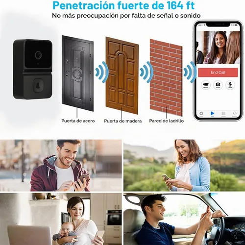 Vista 6 de Timbre de puerta con timbre de video con timbre, 1080P HD visión nocturna audio de 2 vías, lente gran angular, reproducción de almacenamiento