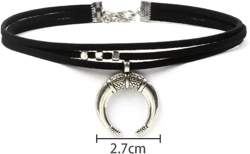 Vista 7 de FMR Gargantilla de luna creciente para mujer, collar de luna, collar de terciopelo negro, collar vintage de múltiples capas, collar con colgante