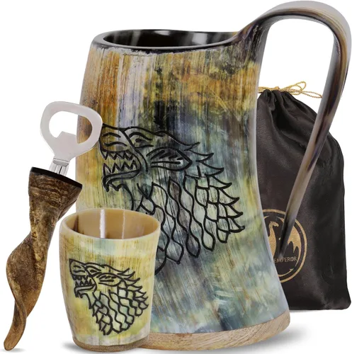 Vista 9 de Taza de Cuerno Vikingo para Beber, 16-20oz Vaso de Chupito y Abrebotellas Regalos Vikingos Especiales Únicos Hechos a Mano para Hombres y Mujeres