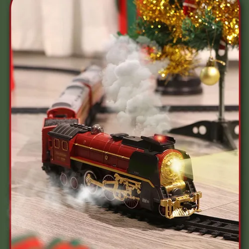 Vista 6 de Juego de tren eléctrico para adultos, juego de tren eléctrico vintage de Navidad con luz, vapor y humo, modelo de tren de aleación con pista