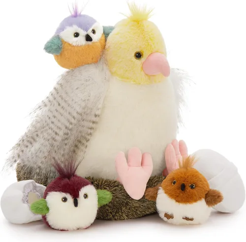 Vista 15 de Muiteiur Triceratops - Animal de peluche gigante de dinosaurio para mamá con 3 bebés pequeños, juguete de dinosaurio de felpa suave verde, regalo