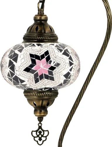 Vista 8 de 10 variantes de lámparas turcas de mesa de mosaico Lámpara turca marroquí con base de bronce Lámpara de noche Tiffany con cuello de cisne hecha