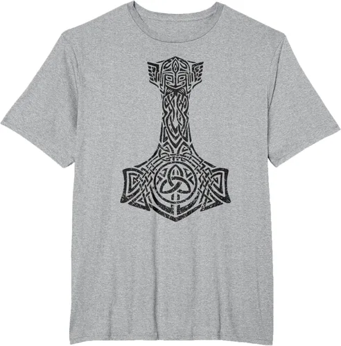 Vista 8 de Thor's Hammer Mjolnir - Camiseta de mitología nórdica vikinga, Gris