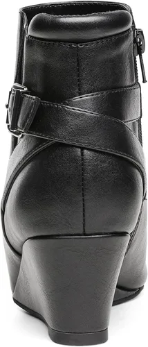 Vista 4 de DREAM PAIRS Botines negros de tacón de cuña para mujer