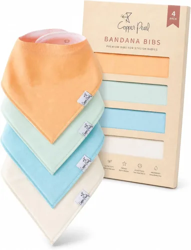 Vista 22 de Copper Pearl Baberos para bebé, paquete de 4, baberos estampados tipo bandana para bebé niña y niño, baberos de algodón suave para la dentición