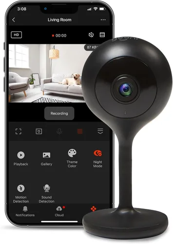 Vista 12 de Geeni Look 2K 4MP Cámara de seguridad inteligente para interiores – 1440p Ultra HD WiFi Monitor para mascotas y bebés con audio de 2 vías, zonas