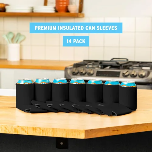 Vista 3 de Fundas enfriadoras de latas de cerveza en blanco (paquete de 14) fundas enfriadoras de latas de cerveza con aislamiento suave - Fundas negras lisas