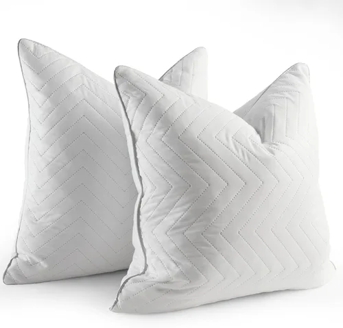 Vista 2 de Bafode Juego de 2 rellenos de almohada de plumas de ganso, 26 x 26 pulgadas, lujosos cojines decorativos corrugados con exquisito borde satinado