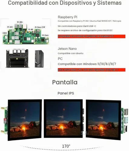 Vista 4 de waveshare Pantalla LCD IPS táctil capacitiva HDMI de 4 pulgadas compatible con Raspberry Pi 4B/3B+/3A+/2B/B+/A+/Zero/Zero W/WH/Zero 2W CM3+/4 720 ×