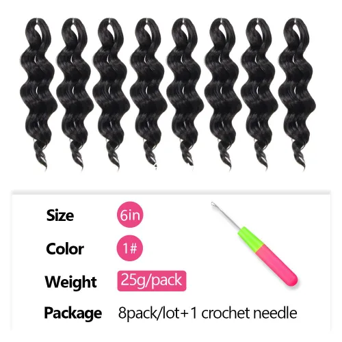 Vista 5 de Pelo de onda marina con trenzas de ganchillo, 6 pulgadas, 8 paquetes, trenzas rizadas suaves y profundas, extensiones de pelo sintético ondulado