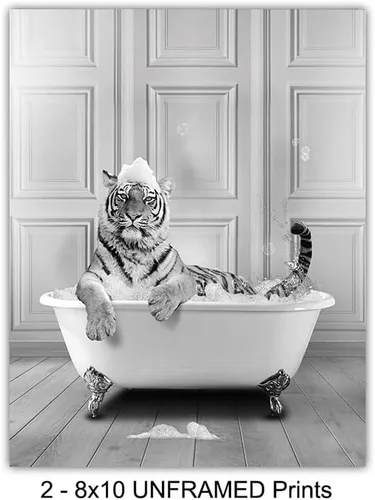 Vista 4 de Juego de decoración de baño de tigre, juego de baño para niños, hombres y mujeres, divertido arte de pared de baño, decoración de pared de baño