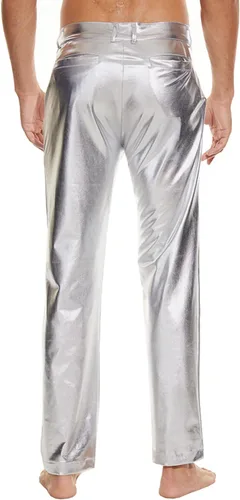 Vista 6 de Pantalones de discoteca metálicos brillantes para hombre, pantalones de cuero para fiesta de baile de estilo mojado, pantalones de cuero de los años