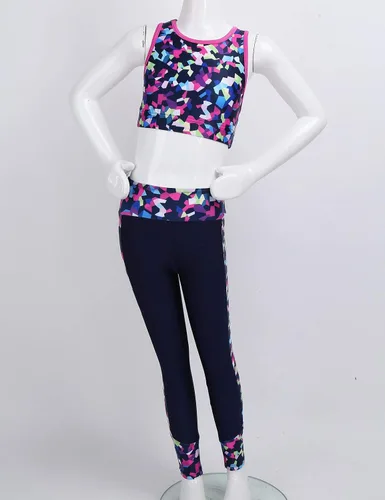Vista 12 de JEATHA Conjunto de camiseta sin mangas con pantalones para niñas y niñas, para gimnasia, yoga, entrenamiento, ropa deportiva