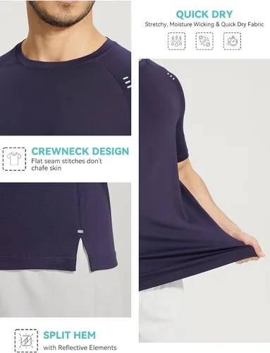 Vista 4 de BALEAF Camisetas de correr para hombre, manga corta, secado rápido, protección solar, UPF 50+, absorben la humedad