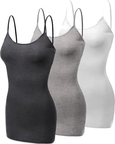 Vista 135 de Emmalise Camisola larga casual básica para mujer, con tirantes ajustables, top en capas