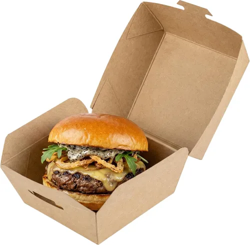 Vista 19 de Restaurantware Mini cajas de hamburguesas de 2.5 x 2.5 x 2 pulgadas, 100 recipientes de alimentos con tapa con bisagras, cajas desechables de papel