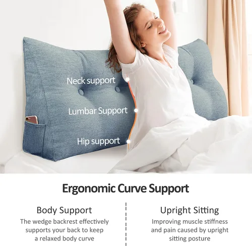 Vista 2 de Almohadas de cuña para cabecero, almohada de lectura, almohadas de respaldo para sentarse en la cama, cojín triangular grande, cojín de algodón