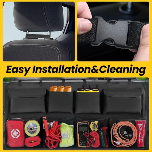Vista 5 de Snuopfy Organizador de maletero de automóvil, organizador colgante para asiento trasero con 8 bolsas de almacenamiento grandes, gran capacidad