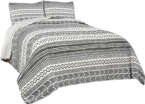Vista 7 de Lush Decor Hygge Geo - Juego de ropa de cama de 3 piezas, diseño de rayas, tamaño king, negro y blanco