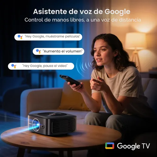 Vista 3 de Proyector HAPPRUN 1500 ANSI con licencia oficial de Google TV para Negro