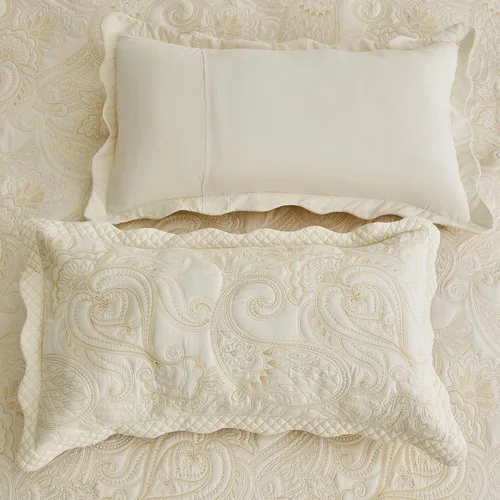 Vista 8 de Colcha extragrande tamaño King, diseño de patrón paisley, funda de cama ligera, reversible, 5 piezas, 100% microfibra, amarillo marfil Cobertura
