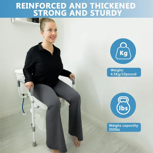 Vista 2 de WeHwupe Asiento de inodoro elevado con asas para ancianos – Elevadores de asiento de inodoro para personas mayores con brazos acolchados ajustables