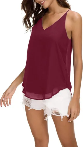 Vista 18 de Camiseta de chifón con tirantes delgados ajustables y cuello en V