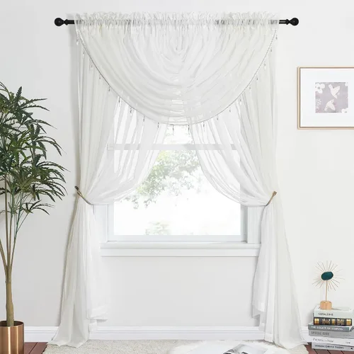 Vista 19 de NICETOWN Juego de 4 cortinas transparentes con cenefa adjunta con cuentas, cortinas de cascada para sala de estar, guardería de bebé, decoración