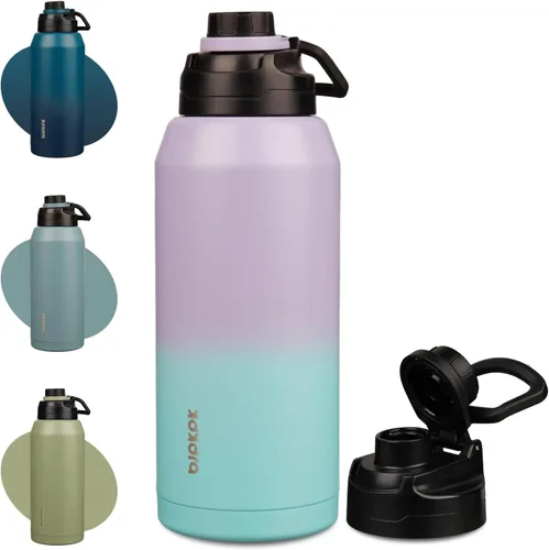 Vista 14 de BJPKPK Botella de agua aislada de 36 onzas, botellas de acero inoxidable con tapa de boquilla a prueba de fugas, jarra de agua grande de boca ancha