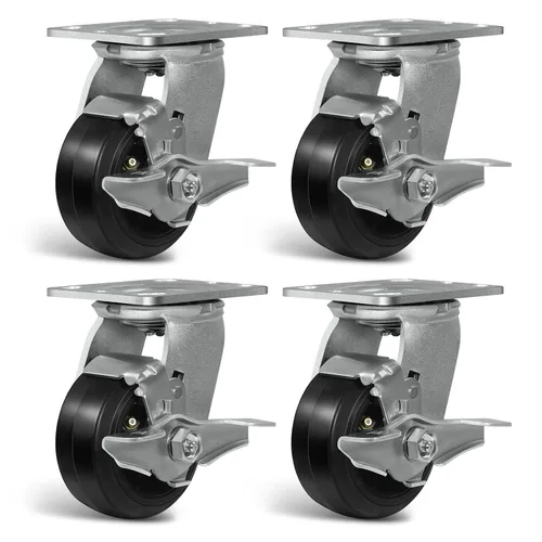 Vista 40 de Ruedas resistentes de 4 pulgadas, ruedas industriales de placa con rueda de goma, utilizadas para carrito de herramientas, plataforma, camión