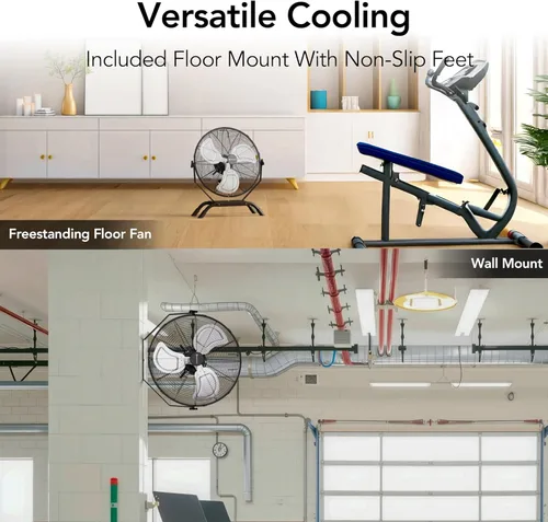 Vista 3 de Comfort Zone Ventilador industrial de alta velocidad de 20 pulgadas, ventilador de montaje en pared y piso totalmente metálico, refrigeración