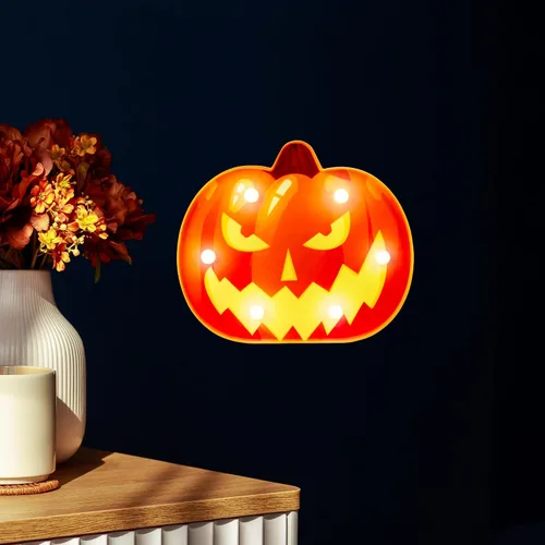 Vista 3 de Farol de Halloween con iluminación LED, decoración estilo marquesina - 7.5 pulgadas