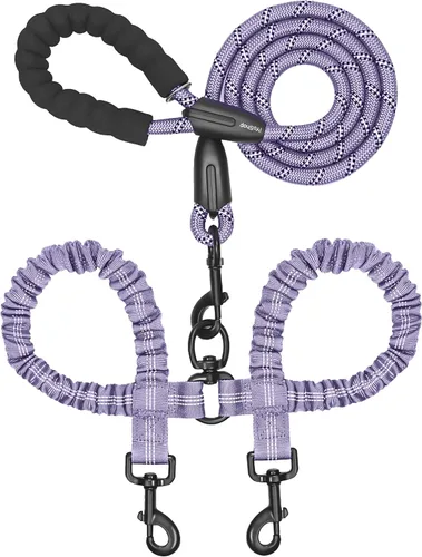 Vista 15 de iYoShop Correa doble para perro, giratoria de 360°, correa para caminar sin enredos con elástico absorbente de golpes para dos perros