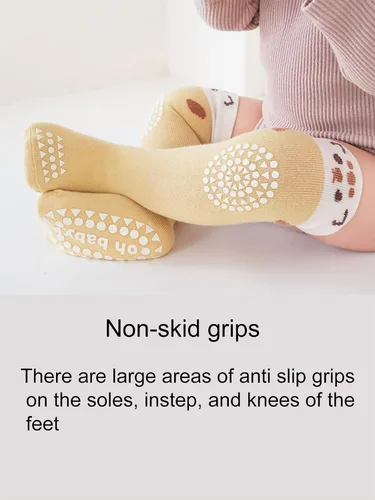 Vista 5 de Calcetines antideslizantes hasta la rodilla para bebés y niños pequeños, calcetines antideslizantes para recién nacidos, calcetines para gatear