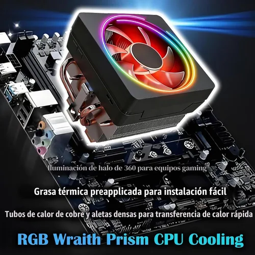 Vista 2 de CPU Wraith Cooler Prism disipador de calor de aluminio base de cobre 4 pines PWM 3.740 in ventilador pasta térmica preaplicada compatible