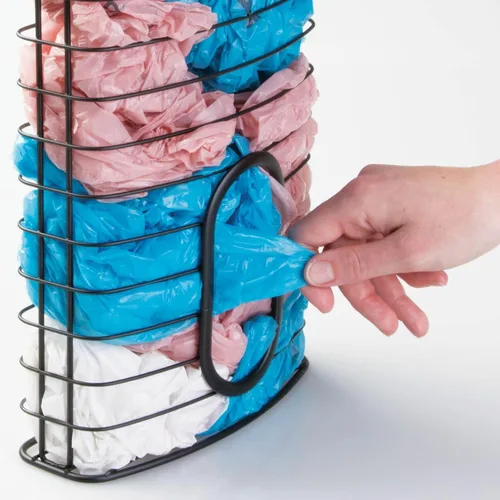 Vista 6 de mDesign Organizador de Almacenamiento Colgante de Gabinete de Acero Portador para Cocina, Despensa - Sostiene Bolsas de Plástico, Sándwich, Basura