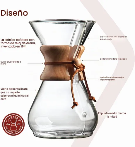 Vista 2 de Cafetera de vidrio para verter Chemex - Serie Clásica - 8 tazas - Embalaje exclusivo
