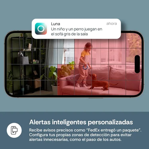 Vista 5 de Luna 2K Cámaras interiores para seguridad del hogar, WiFi de 2.4 GHz y 5 GHz, inclinación panorámica de 360 grados, foco integrado, seguimiento