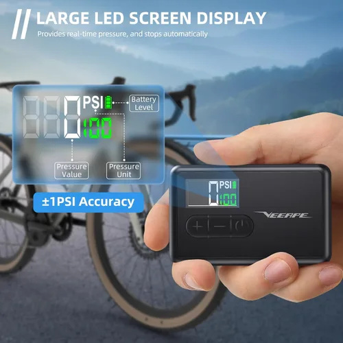 Vista 5 de Tiny Pump Mini Bike Tire Pump - Max 120PSI Portable Electric Bicycle Pump with Fast Inflation Auto Stop - Bicycle Inflator with Presta Schrader