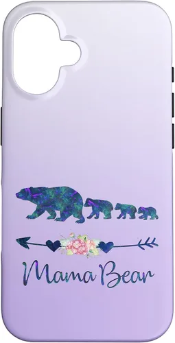 Vista 32 de Teal Blue Purple Floral Mama Bear Three Cubs Silver Purple Case for iPhone 17