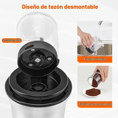 Vista 6 de Secura Molinillo de café eléctrico, molinillo de especias, cuencos de vidrio dobles para molienda húmeda y seca